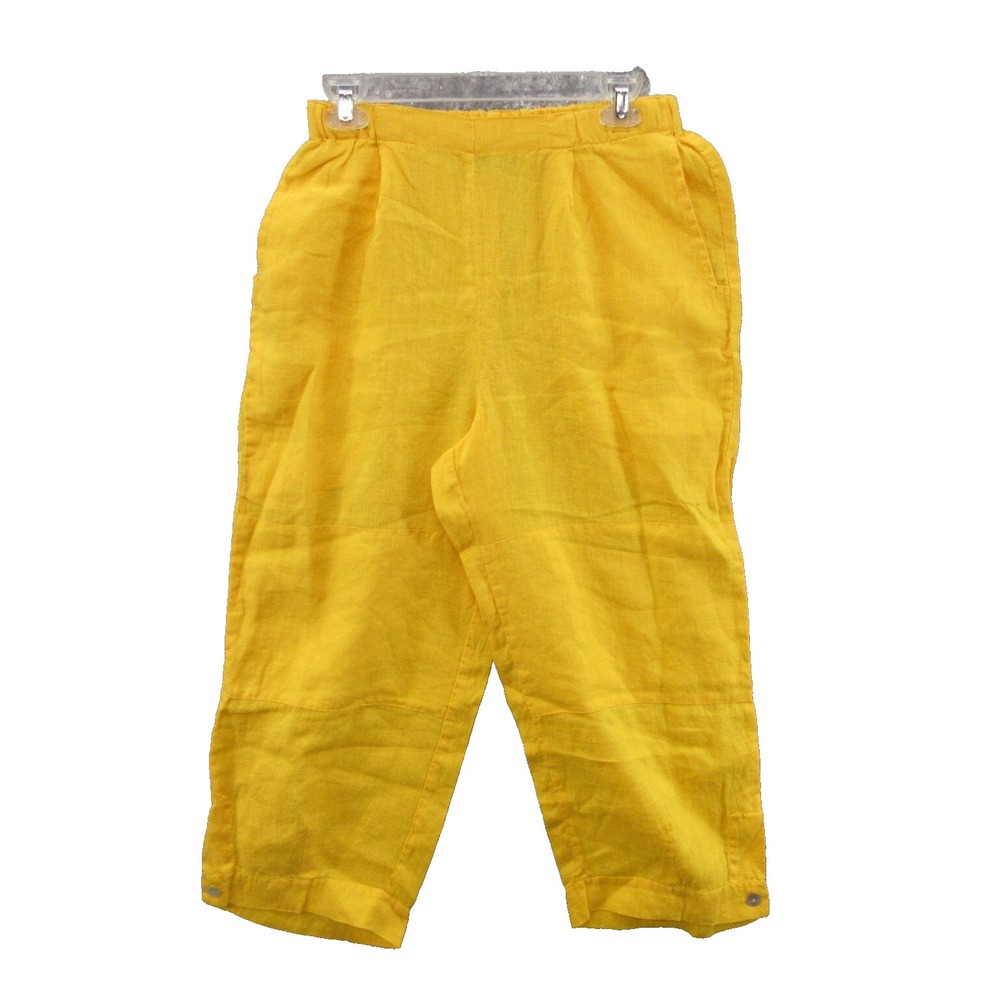 FLAX Designs Linen Pants Small Yellow Pull-On Elastic Waistband New